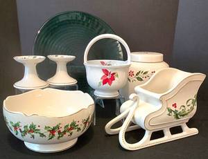 lot 241 image: Vintage Royal Doulton Holly Canister, Pair of Royal Doulton Holly Candle Holders and More