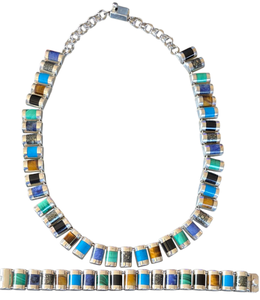lot 8A image: J Comes Taxco Mexico Sterling Silver & Gemstone Necklace & Bracelet Set