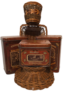 lot 248 image: Vintage Metal Canisters and Woven Baskets