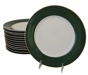 lot 349 image: (12) Monno Bangladesh Green by Crate & Barrel Dinner Plates