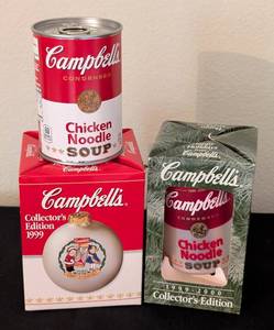 lot 367 image: Pair of Campbells Soup Ornaments and Secret Bank