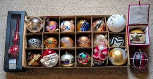 lot 370 image: More Colorful Glass Ornaments and Tree Topper
