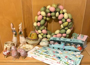 lot 404 image: Easter Decor including Egg Wreath, Royal Doulton Childrens Dinnerware, Figurines, Decorative Eggs and More