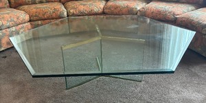 lot 21 image: Glass Hexagon Table with Brass Accents