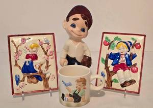 lot 376 image: Pair of Vintage Ceramic Plaques, Ceramic Baseball Figurine and Mug