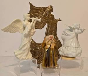 lot 469 image: Decorative Angel Figurines including a Solid Brass Angel Figurine