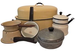 lot 384 image: Assorted Vintage Cookware including Vintage Enamel Cookware