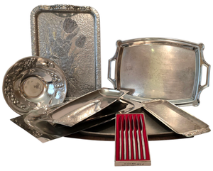 lot 377 image: Assorted Home Decor including a Vintage Norwegian Pewter Vase and Art Glass Heart Ornament