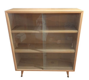 lot 7A image: Glass Door Blonde Mid Century Bookcase #3