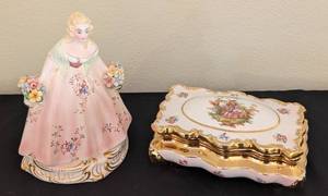 lot 275 image: Italian Painted Porcelain Figurine and Dresser Box