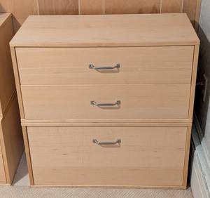 lot 280 image: Pair of Stacked Blonde Wood Storage Drawers