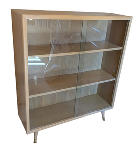 Glass Door Blonde Mid Century Bookcase