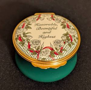 lot 123 image: Halcyon Days Enamel Kapa Delta Sorority Trinket Box