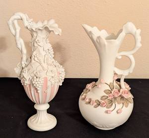 lot 130 image: Pair of Floral Porcelain Pitchers