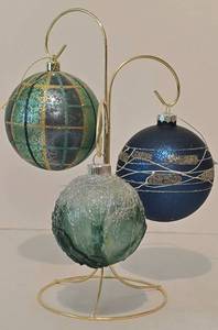 lot 244 image: Trio of Hand Blown Glass Ornaments on a Single Display Stand