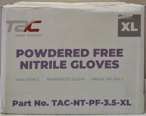 lot 15 image: GLOBAL SOLUTIONS TAC BRAND- Powder Free Nitrile Gloves (10 Boxes)  Size XL - NEW