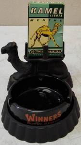 Vintage Camel Ashtray and Pack of Cigarettes Holder, Kamel Lights Menthe Cigarettes Box (Empty) & Winners Hotel Casino Ashtray ** View Photos