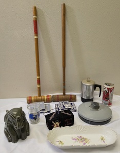 lot 59 image: Pre-Loved Misc.Items from  Dale Earnhardt Jr. collectors can, Croquet Malets, Wooden Crate