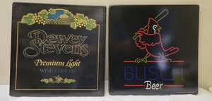 Classic sign covers from Busch Beer and Dewey Stevens Winery's premium light wine cooler.