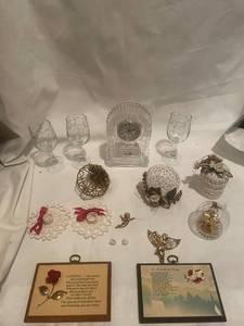 lot 32 image: Collection of Wedding Keepsakes Including Danbury Clock and Decorations