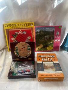 Collection of Board Games and Puzzles: Chinese Checkers, Jigsaw Puzzles, and More