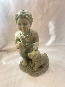 lot 51 image: Charming Garden Statue of Child with Puppy and Bird