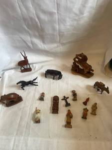 lot 57 image: Collection of Handcrafted Teakwood Animal and Figurine Statues from Thailand
