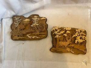lot 68 image: Set of 2 Handmade Wooden Wall Art Plaques with Wildlife Scenes
