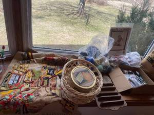 lot 94 image: Crafting and Sewing Set with Vintage Tapestry and Needlecraft Supplies