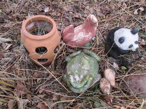 lot 40 image: Cement Panda, clay pot frog statue ...