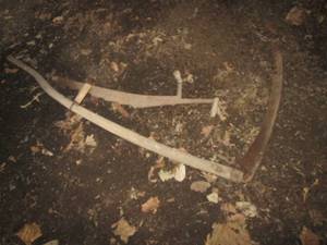 lot 72 image: Vintage saw and scythe...