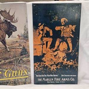 lot 59 image: Marlin and Baker Guns Tin Signs