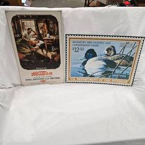 lot 60 image: Western Tin Sign and 1990 Stamp Tin Sign