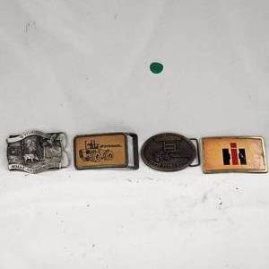 lot 78 image: (4) Classic Ag Farming Belt Buckles incuding Ag-Chem