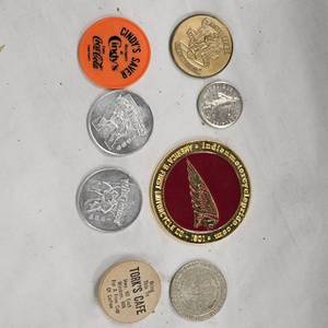 lot 80 image: Collection of 8 Tokens and Pins