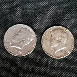 lot 32 image: 1964 Kennedy Fire wPatina, 1964 Kennedy Clad Proof 50C