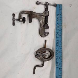 lot 110 image: (2) Unique 1940s-50s ClampsVises