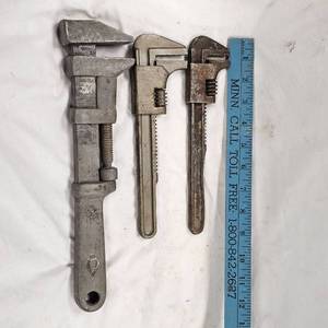 lot 111 image: (3) Straight Handle Adj. Jaw Wrenches, 1950s-60s