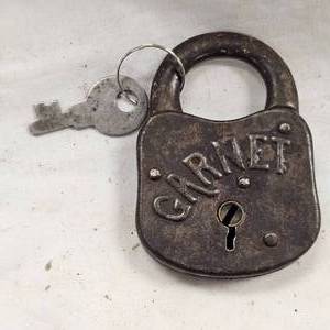 lot 126 image: Garnet 1930s-40s Steel Padlock with Key