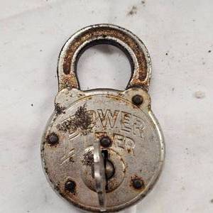 lot 128 image: Original Vintage Power Lever 1920s Padlock wKey