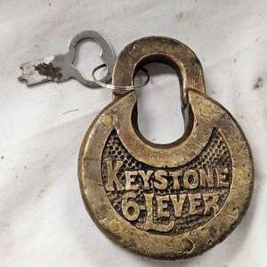 lot 129 image: Vintage Keystone 6 Lever Padlock by Miller Lock Co, Circa 1886-1916