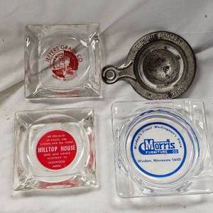 lot 167 image: (4)Advertising Ashtrays, Hilltop House, Jeffers Grain, Fairhaven Economy Grocery, Morris Furniture