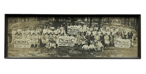 lot 75 image: Vintage Black and White Photographic Framed Print Excelsior July 5th Picnic American Plumbing and Heating