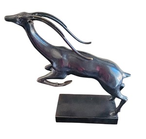 lot 102 image: Bronze Leaping Deer Sculpture