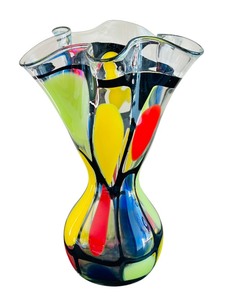 lot 12 image: Mihai Topescu Hand Blown Art Glass Colorful Ruffled Vase Signed by Internationally Acclaimed Artist