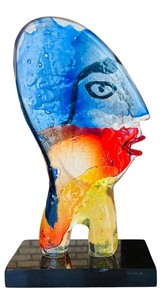 lot 13 image: Murano Handmade Modern Glass Picasso Style Abstract Pop Art Head  Face Sculpture