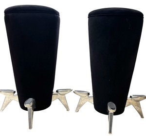 lot 46 image: Pair of Retro Bar Stools in Black with Four Foot Rests by Artedi Inc.
