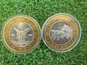 2 .999 Silver Limited Edition Ten Dollar Gaming Tokens