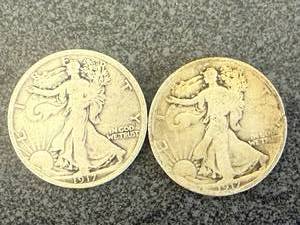 lot 8 image: 2 1917 Walking Liberty Half Dollars