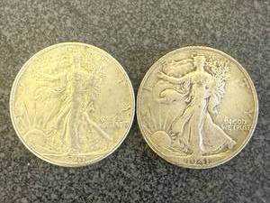 lot 9 image: 2 1941 Walking Liberty Half Dollars